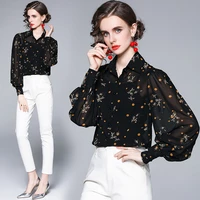 latern sleeves blusas mujer de moda floral print shirt tops black blouse women chemise femme ol daily blusas y camisas chemisier