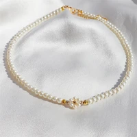 2022 new fashion women elegant hand knitted flower pearl chain choker necklace women sexy party flower pearl choker necklace
