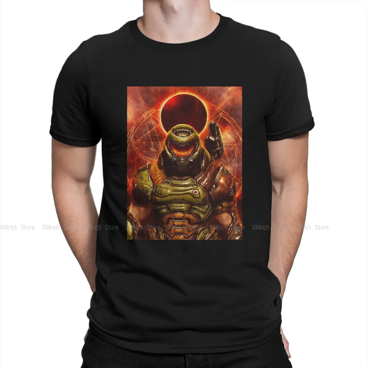 

Men's Red TShirts Doom Eternal Slayer Hell Doomguy Seraphim Game 100% Cotton Clothes Vintage Round Collar Shirt Printed T-Shirt