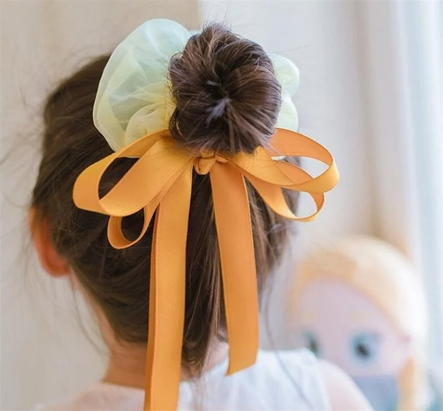 

Solid Color Organza Bow Elastic Hair Bands For Kids Girls Lace Hair Rope Ponytail Holder Hair Scrunchies Hair Accessories 2022