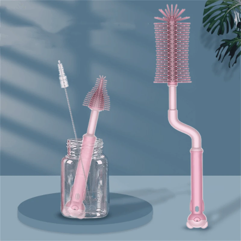 

2in1 Silicone Bottle Brush 360 Degree Rotation Baby Pacifier Cup Nipple Cleaning Brushes Handheld Soft Head Food Grade Watering