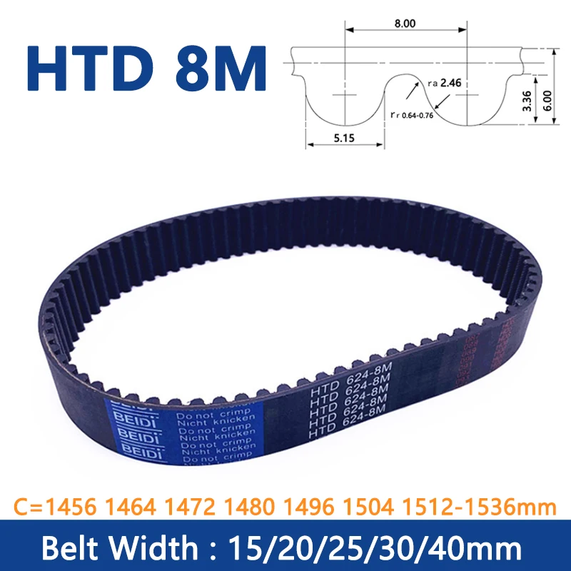 

1pc HTD 8M Timing Belt C=1456 1464 1472 1480 1496 1504 1512-1536mm Width 15 20 25 30 40mm Rubber Closed Loop Synchronous Belt