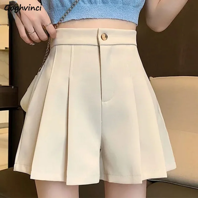 

Шорты женские плиссированные с завышенной талией, простые повседневные универсальные офисные Короткие штаны свободного кроя в Корейском стиле, характерная однотонная уличная одежда в стиле Ins, на лето