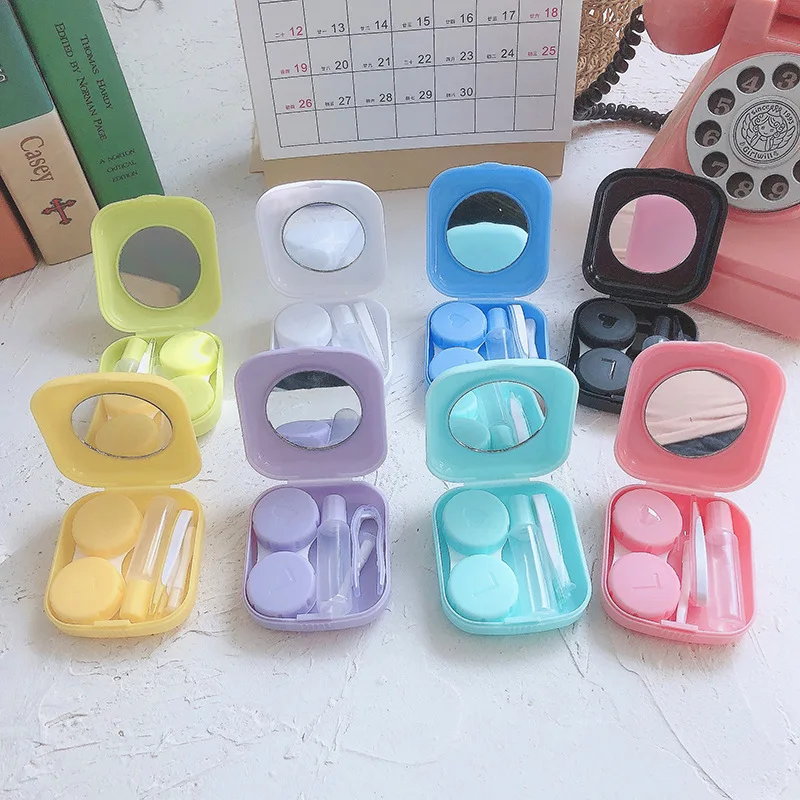 

Mini Candy Color Contact Lenses Box Solid Color Portable Contact Lens Case with Tweezer Suction Stick Set for Travel Kit Holder