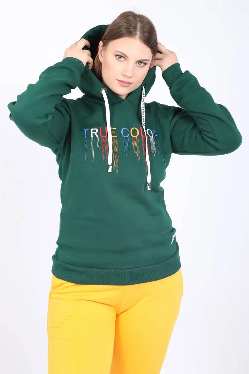 

Women's True Color Printed Hooded Sweatshirt Green
