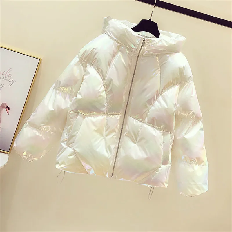 2021 New Winter Jacket Women's Parkas Hooded Bread Service Down Cotton Jacket Glossy Parka Warm Padded Cotton Jacket Outwear