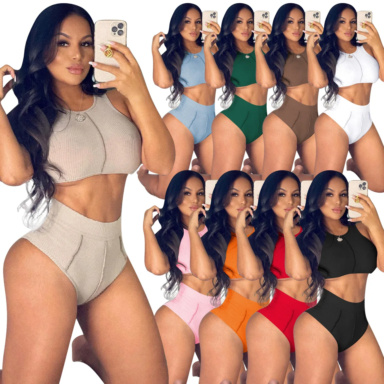 

Sexy Shorts Sets Summer Outfits for Womens Two Piece Set Biker Shorts and Rib Sleeveless Stitching Crop Top 2022 Tracksuit Suit