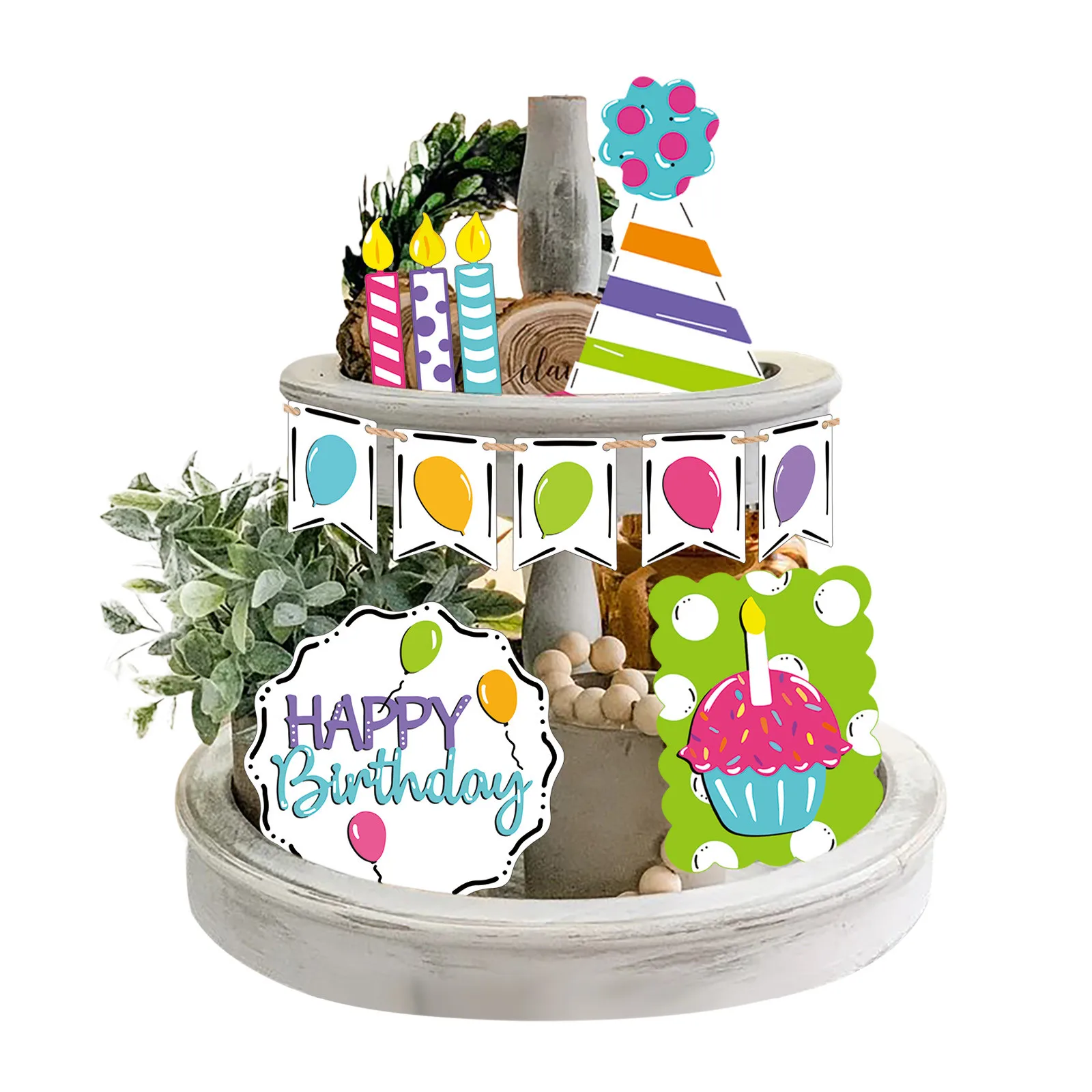 

Birthday Celebration Tiered Tray Decoration Mini Wood Decoration Kitchen Decoration Tiered Tray Decoration Spring Decoration
