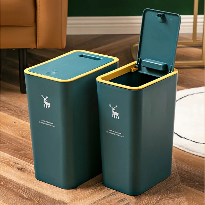 

Nordic Style Trash Can with Lid Home Press-type Rectangular Trash Can Kitchen Bathroom Waterproof Wastebasket Recycling Trash