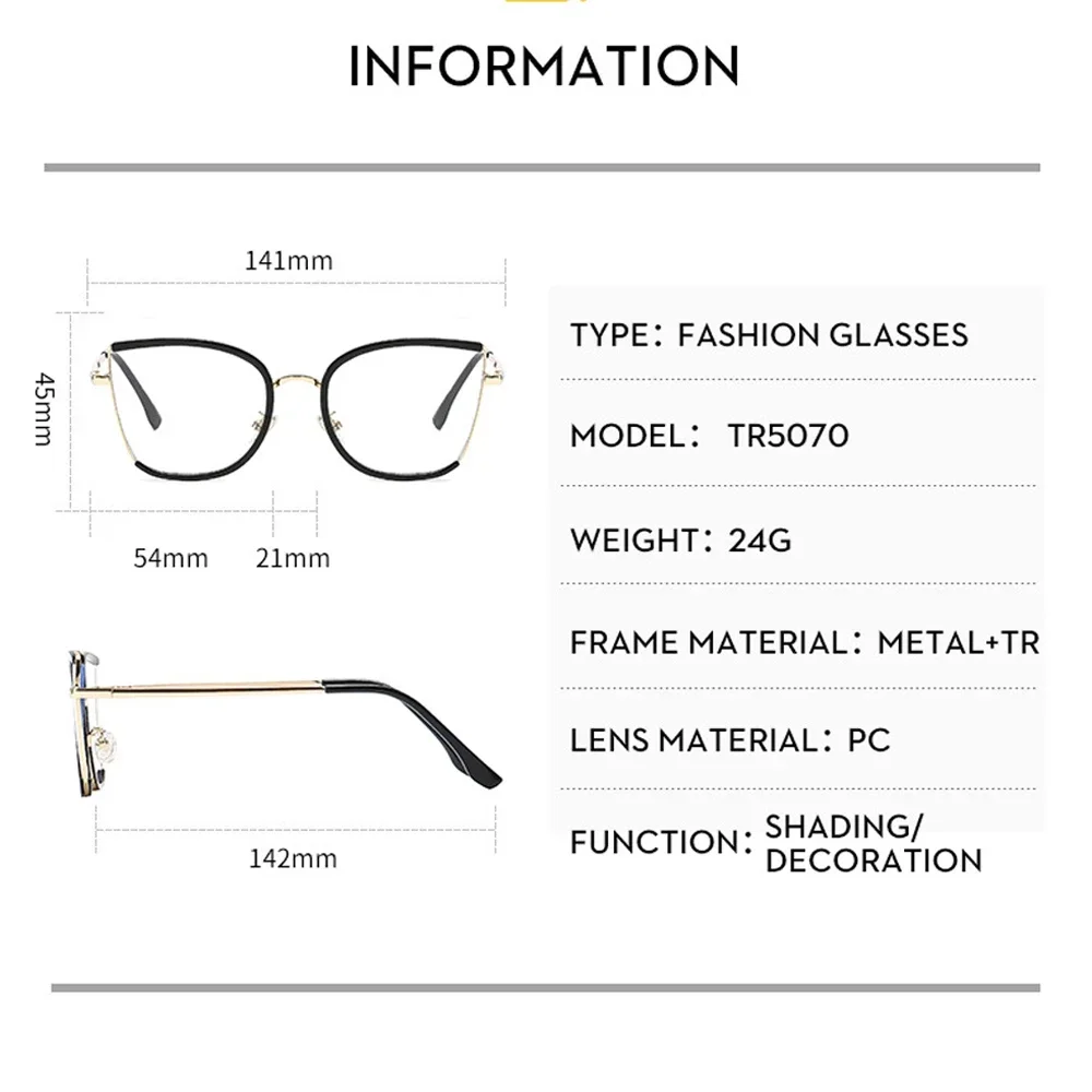 JNPCXI Ретро большие женские очки кошачий глаз в металлической оправе модные