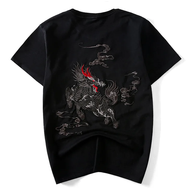 

Summer New Cotton Fashion Loose Short Sleeve T-shirt Men's China-Chic Chinese Style Phoenix Embroidery Half Sleeve Top