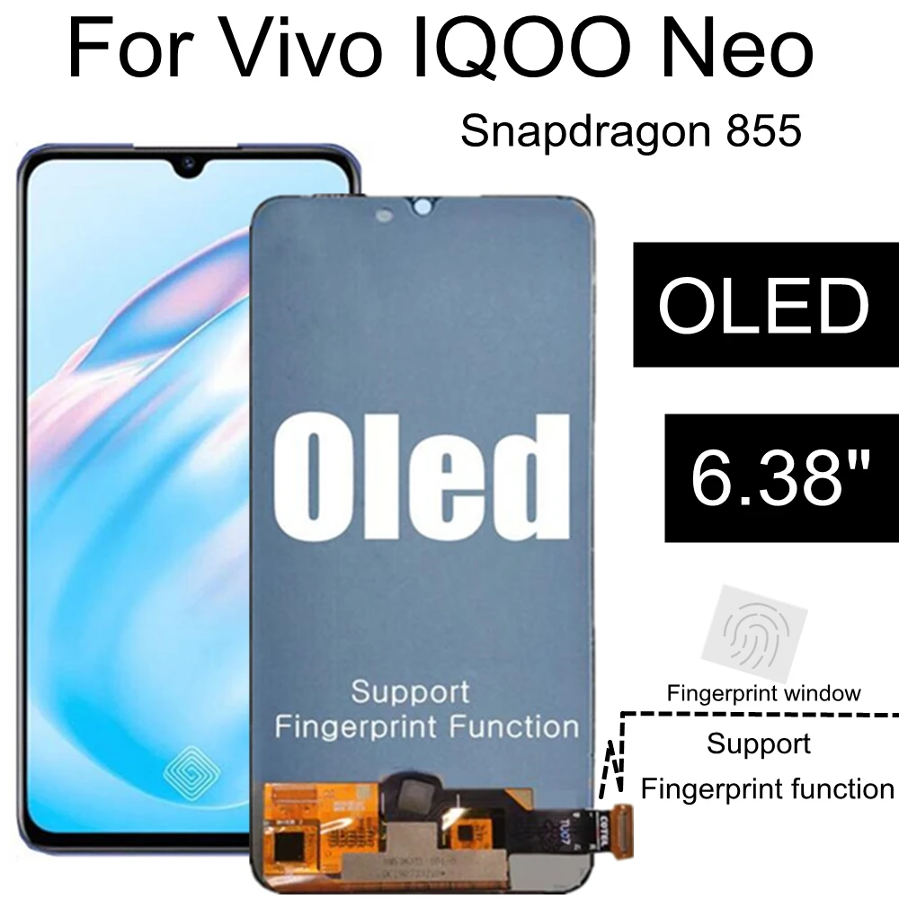 6 38 OLED для VIVO IQOO ENO Snapdragon 855/Y7S ЖК-дисплей с сенсорным экраном V1936A V1936T Сменный