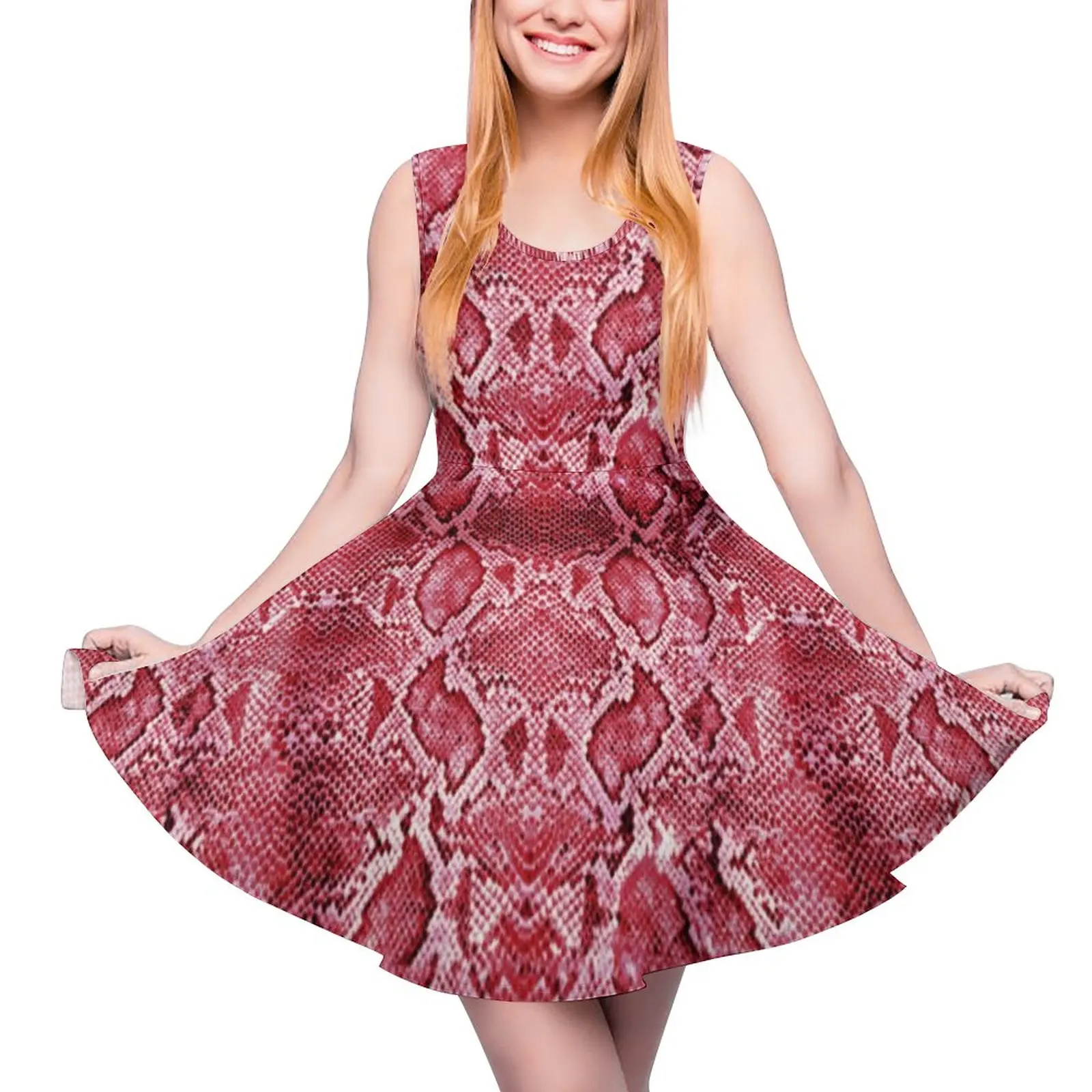 

Pink Snakeskin Dress Animal Python Print Kawaii Dresses High Waist Aesthetic Skate Dress Female Print Vestido Birthday Gift