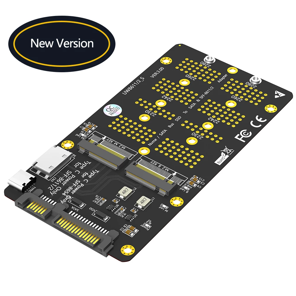 TISHRIC M2 NGFF B-Key M-Key к SFF-8611/8612 Карта адаптера SATA 2 в 1 M.2 SSD SATA-шина Протокол NVME Поддержка