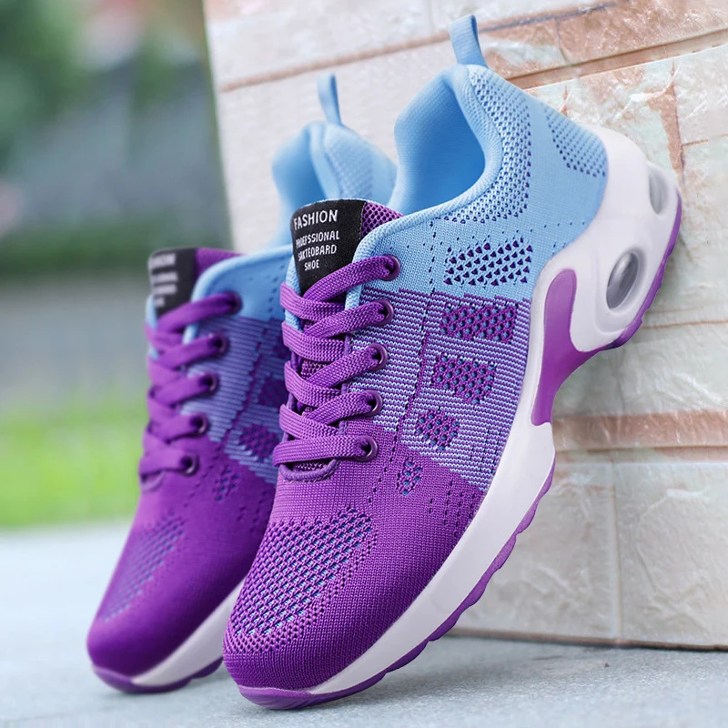 

Кроссовки женские с воздушной подушкой, дышащая легкая спортивная обувь для бега, на шнуровке, Вулканизированная подошва, повседневные кед...