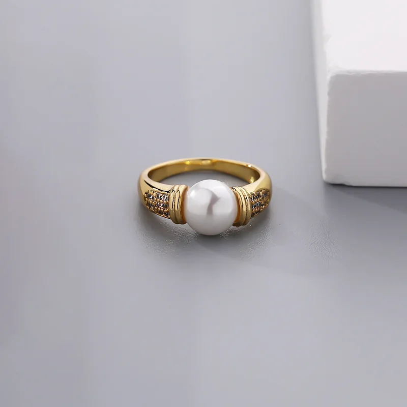 Новинка 2024 кольцо с жемчугом в стиле ретро для женщин и девушек золотистого цвета