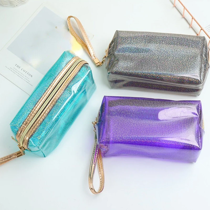 

1 Pc Women Clear Cosmetic Bag Waterproof PVC Laser Makeup Bag for Women Travel Zipper Makeup Organizer Toiletry Kit