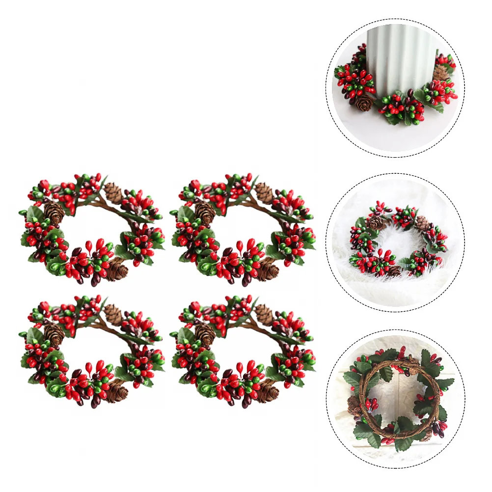 

4 Pcs Dining Table Berry Candlesticks The Ring Christmas Mini Flower Wreath Plastic Garland Decor