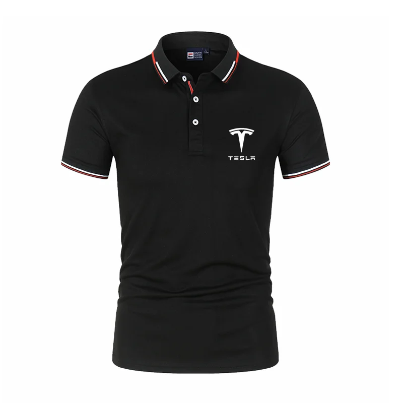 

Tesla Summer High Quality Men Polo Shirts Casual Business Social Short Sleeve Mens Shirts Stand Collar Comfortable Polo Shirt Me
