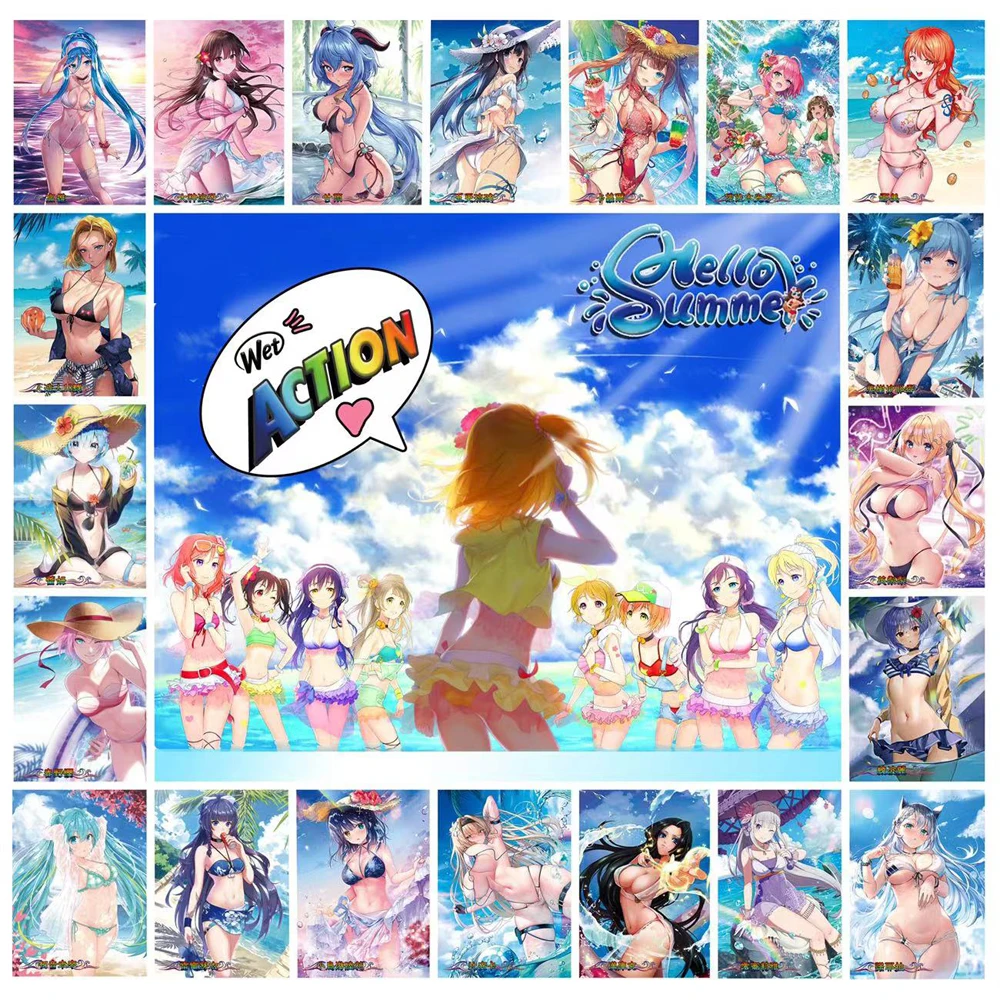 

54Pcs/set Sexy ACG Anime Beautiful Girls Flash Card Two flash patterns Kawaii summer Swimwear Lingerie Girl Collection Card Gift