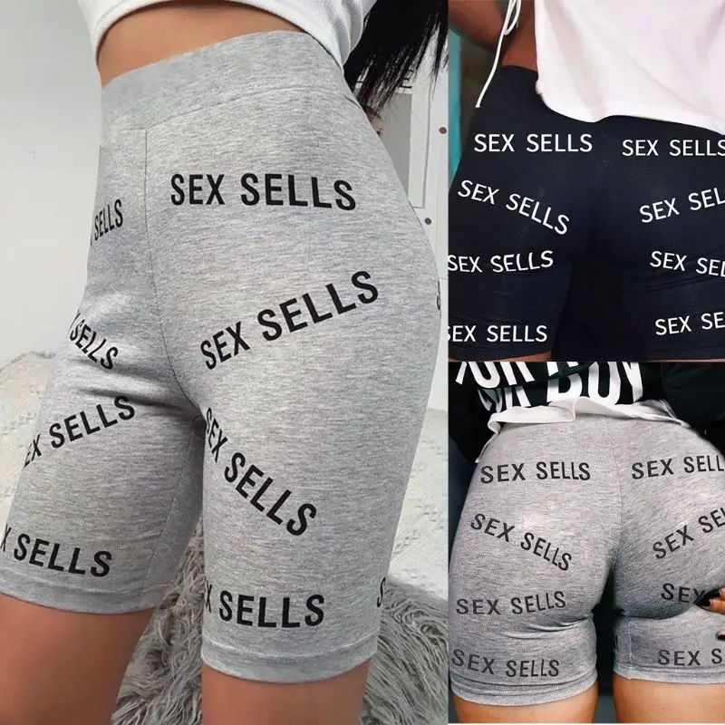 

Womens High Waist Skinny Sports Shorts Sexy Letters Print Yoga Hot Pants