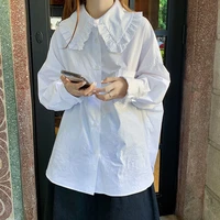 qweek kawaii womens blouse harajuku sweet soft girls korean preppy style white shirt oversized long sleeve top outerwear autumn