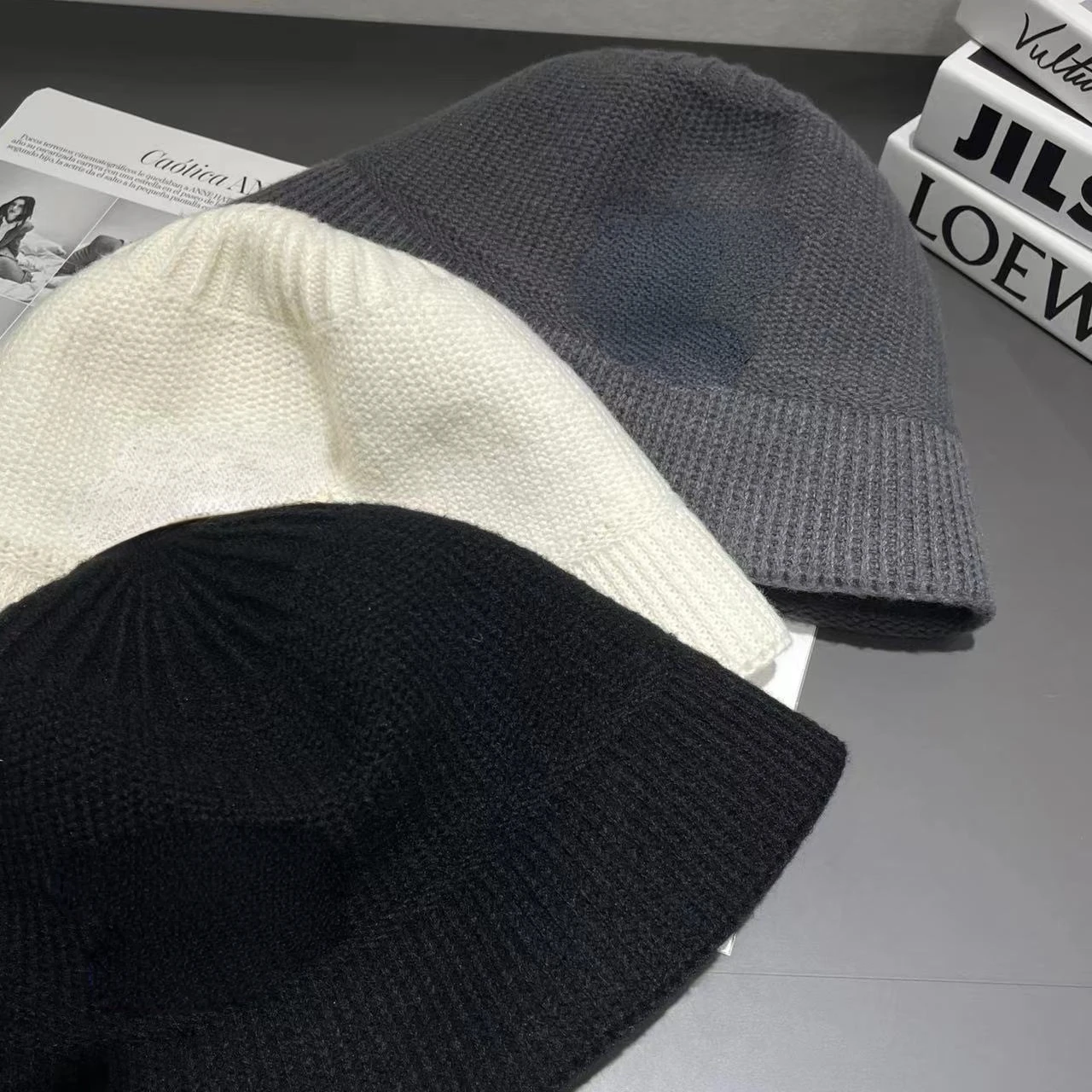 

Bucket Hat Women's Bucket Hat Korean Hat Knitted Leather Tag Autumn and Winter Bucket Hat Tide