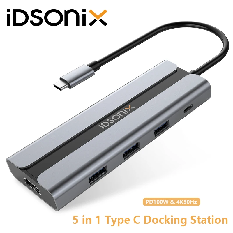 

iDsonix 5 in 1 Docking Station Hub Multiport Adapter USB C Hub USB 3.0 Splitter 5Gbps High Speed Data Transfer Port for Laptop