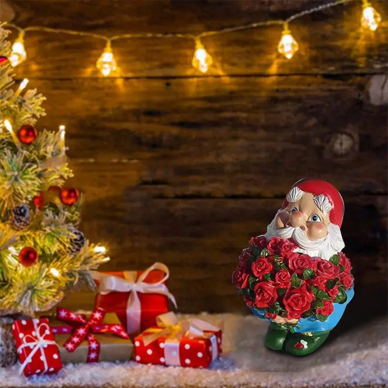 

Christmas Anti-Fade Christmas Old Man Desktop Decorations With A Bunch Red Roses Resin Dwarf Home Party Garden Accessories