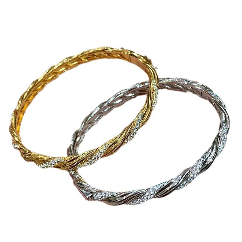 Foxanry Sparkling Zircon Twist Geometric Bracelet For Women Girl Personality Exquisite Fashion Elegant Wedding Bride Jewelry Gif