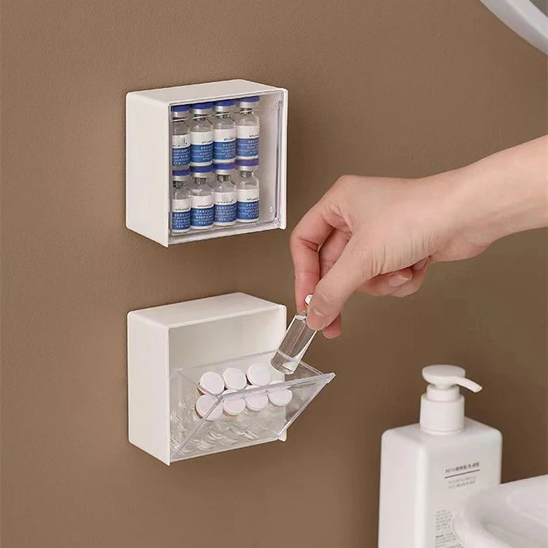 

Wall Mounted Storage Box Clamshell Design Plastic Cotton Swab Storage Holder for Office Living Room Home