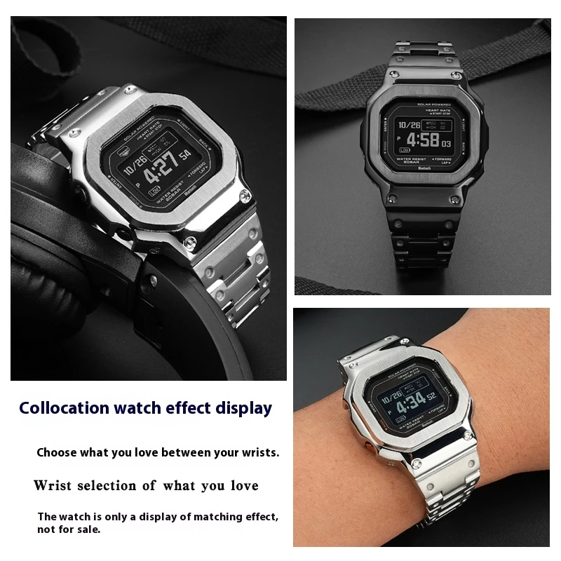 Фото DW-H5600 Набор из нержавеющей стали для Casio G-SHOCK DW-H5600 Модифицированный мужской корпус из нержавеющей стали с металлическим ремешком, серебристый, золотой, черный №5
