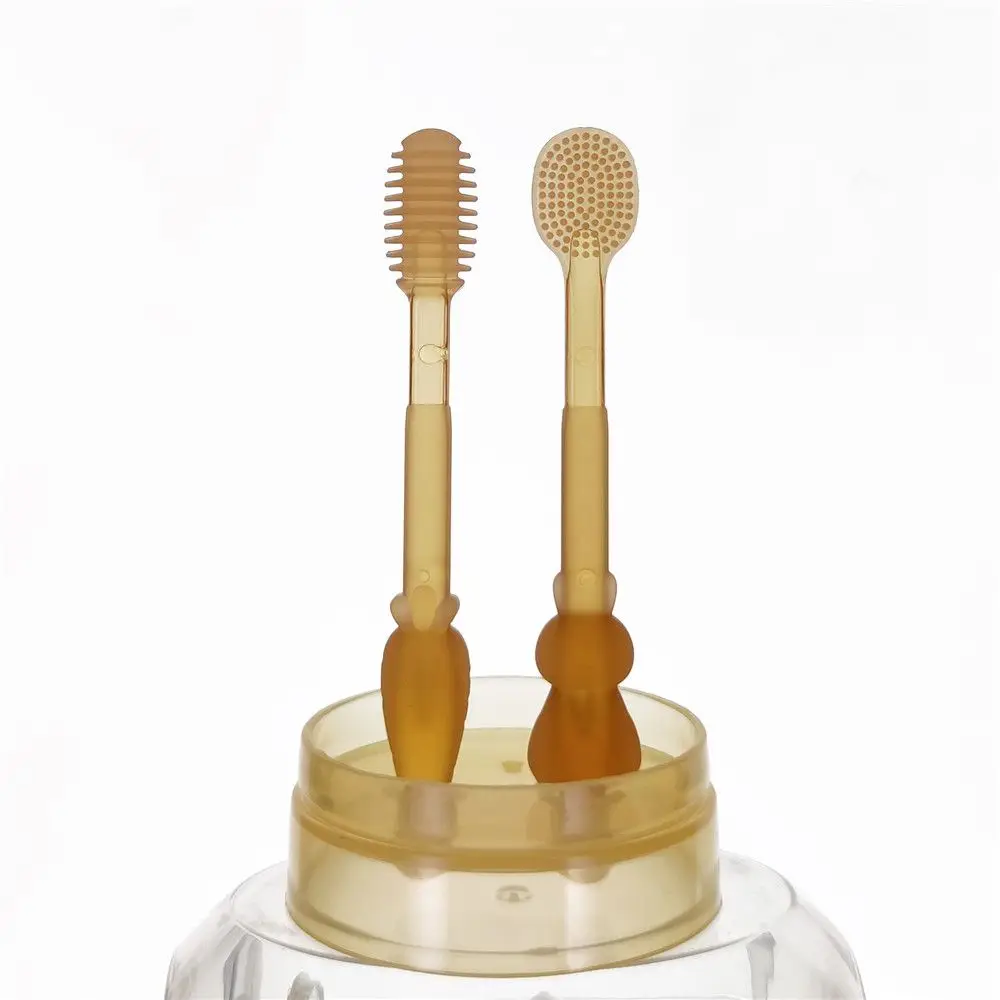 

0-18Months 1 Set Food Grade Silicone Anti-slip Newborn Toothbrush Baby Massaging Oral Cleansing Tongue Toothbrush