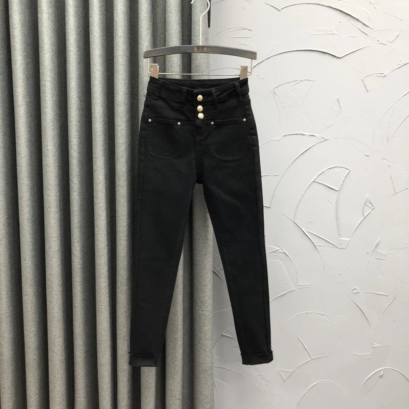 Черные джинсы с высокой талией женские облегающие модные джинсовые брюки Harun