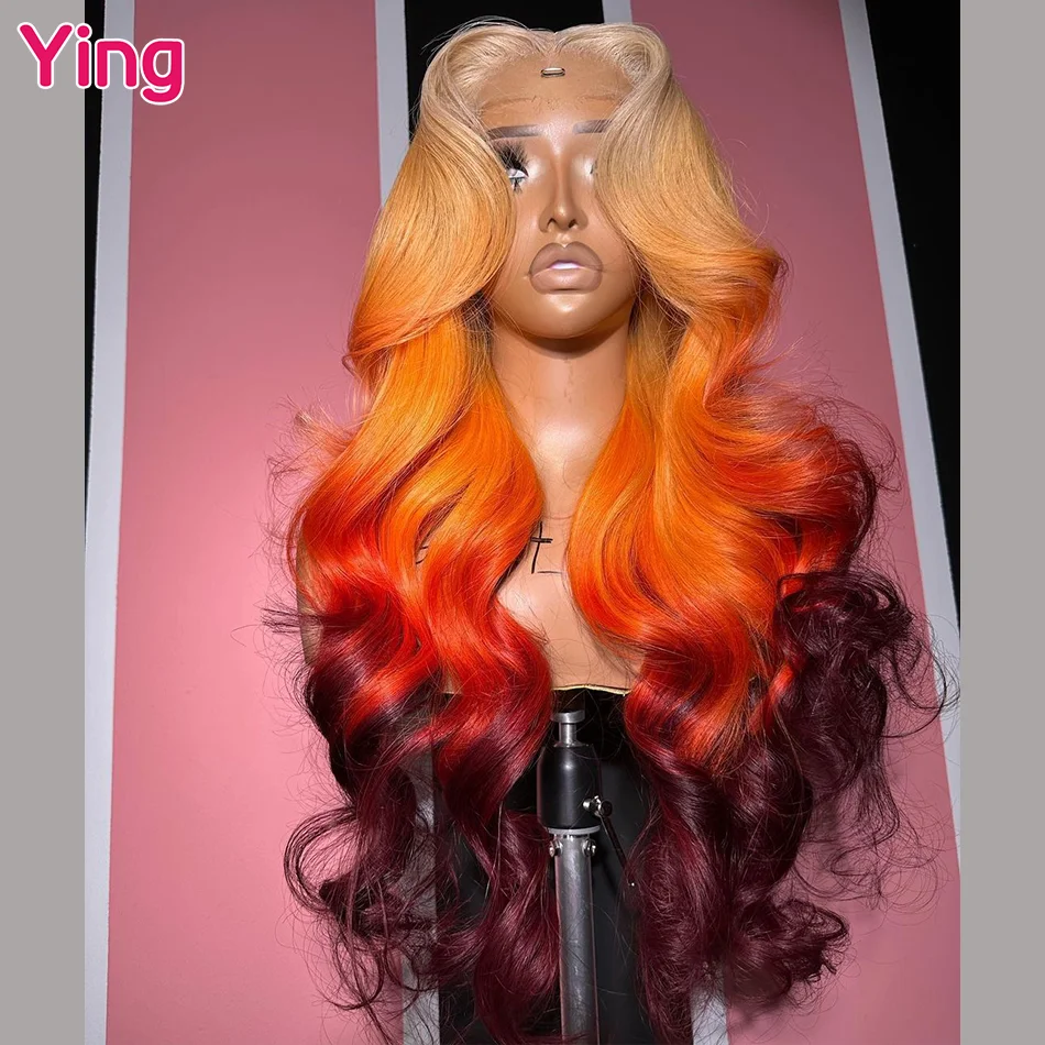Ying Hair Omber Orange Black 13x6 Lace Front Human Hair Wigs Brazilian Remy 613 Honey Blonde Body Lace Frontal Wigs Pre Plucked