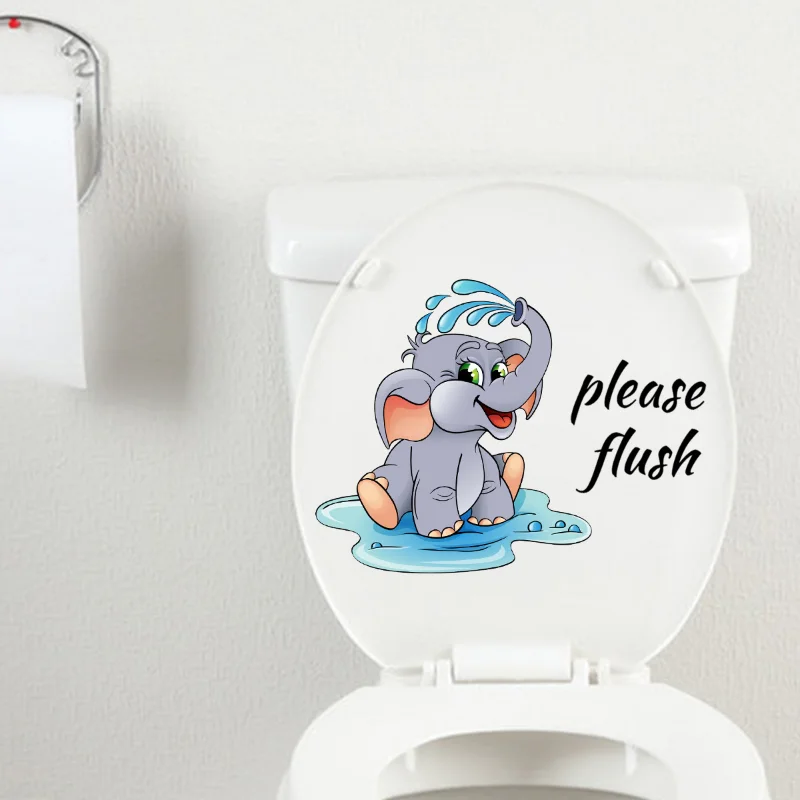 

Cartoon Baby Elephant Please Flush Wall Sticker Bathroom Accessories Toilet Room Decor Decal Self Adhesive Mural Home Decoration