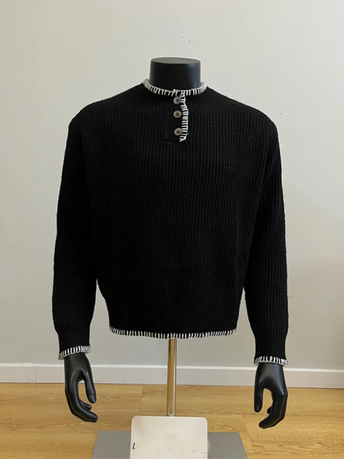 Зеленый свитер с воротником Генри мужской зимний корейской серии Sense of Atmosphere Wear