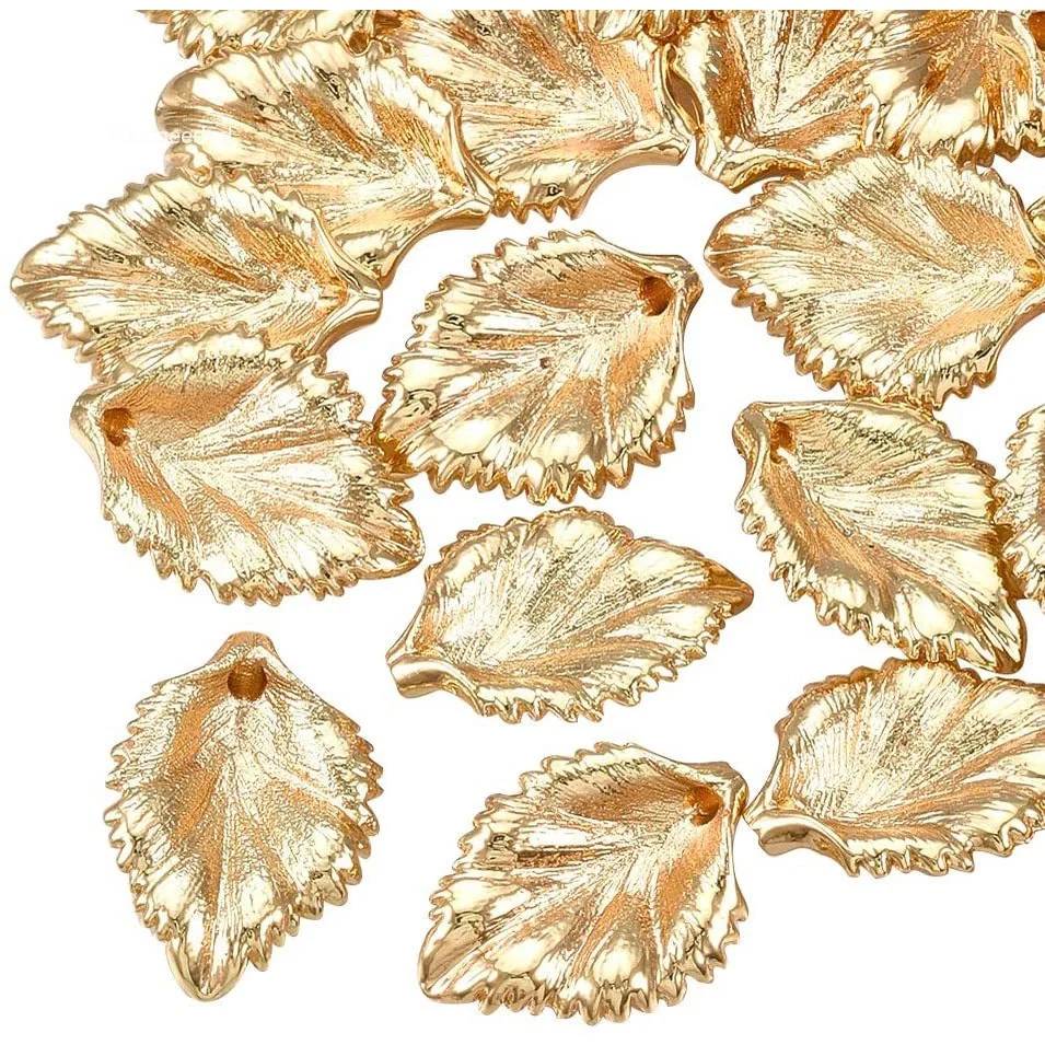 

About 50pcs Brass Pendants Leaf Shape Charms Real 18K Gold Plated Pendant for DIY Jewelry Making 17x12x3mm Hole 1.2mm