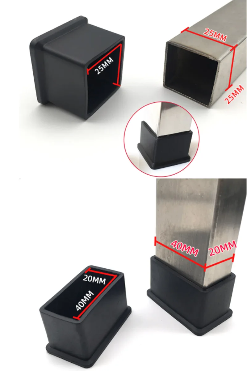 2/4/8 шт. Черные Квадратные ПВХ резиновые колпачки для ножек стула Нескользящие