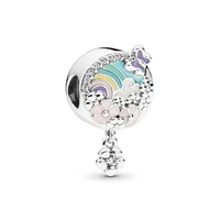 hot sale silver color charms bead colorful rainbow flower glaze beads for original pandora charm bracelets bangles jewelry