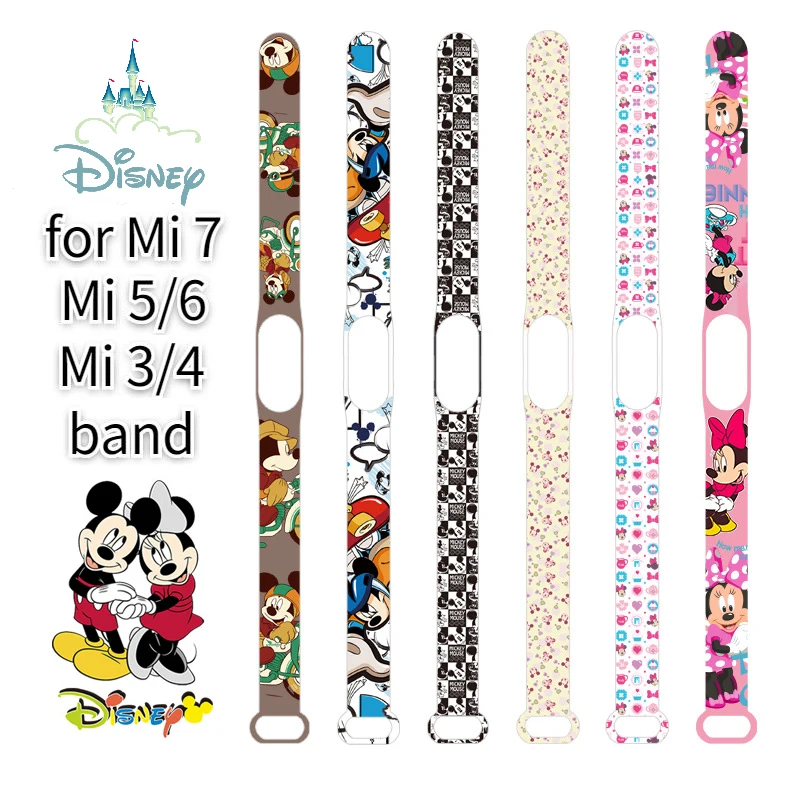 Disney Mickey Mouse Xiaomi Strap for Mi Band 7/6/5/4/3/NFC Wristband Cartoon Figurs Donald Duck Print Watch Replacement Band