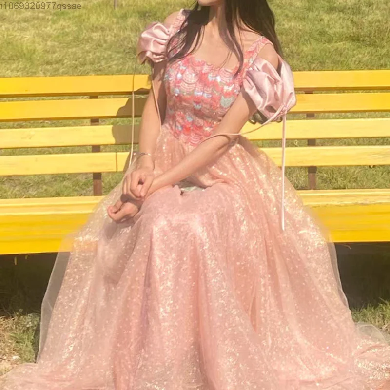 

Pink Evening Gown 2023 New Summer Annual French Princess Long Dresses For Women 90s Vintage Elegant Chic Gift Fairy Party Dress