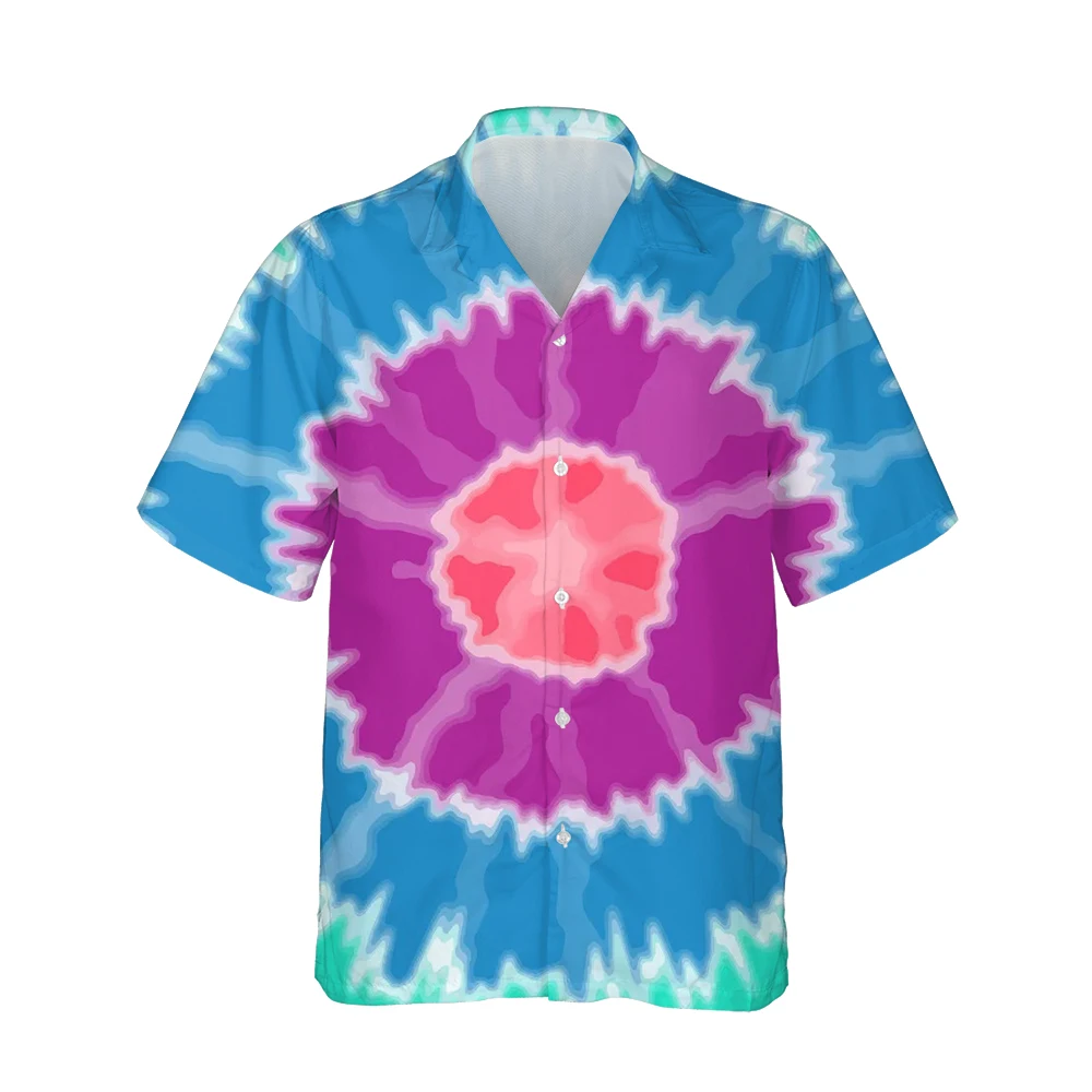 

3D Colorful Vortex Tie Dye Print Short Sleeve Mens Hawaiian Shirts Harajuku Abstract Swirl Male Fashion Casual Loose Streetwear