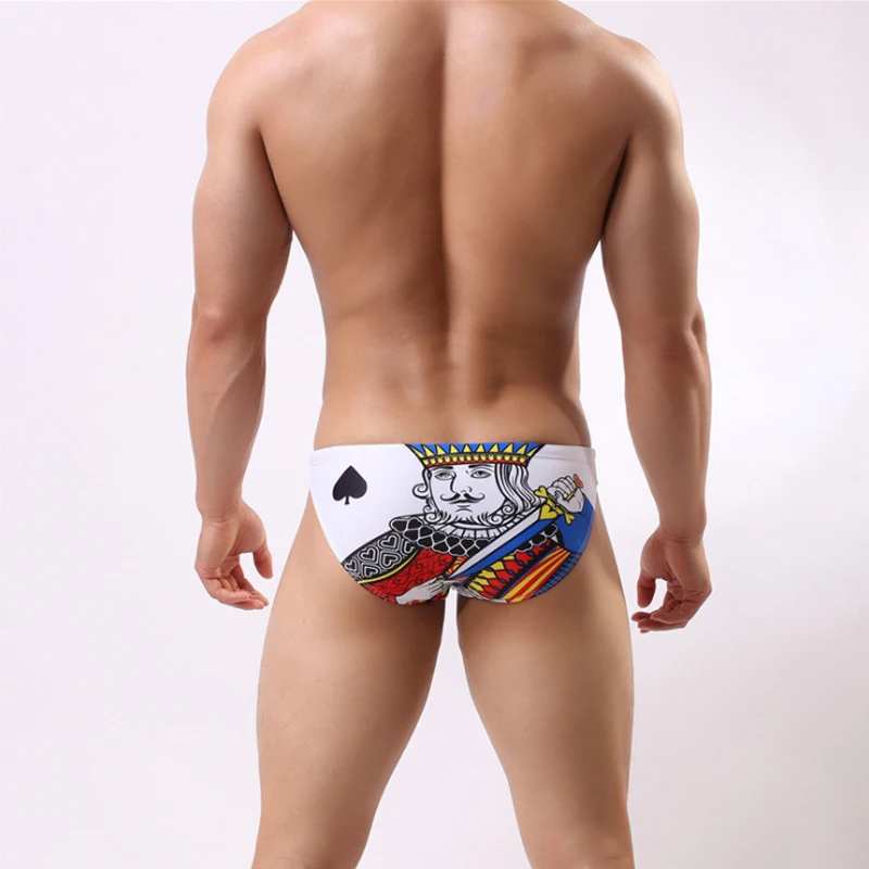 

sexy playing cards low waist tight men swimwear summer men beach shorts gay men bikinis swim trunk briefs swimsuits small size