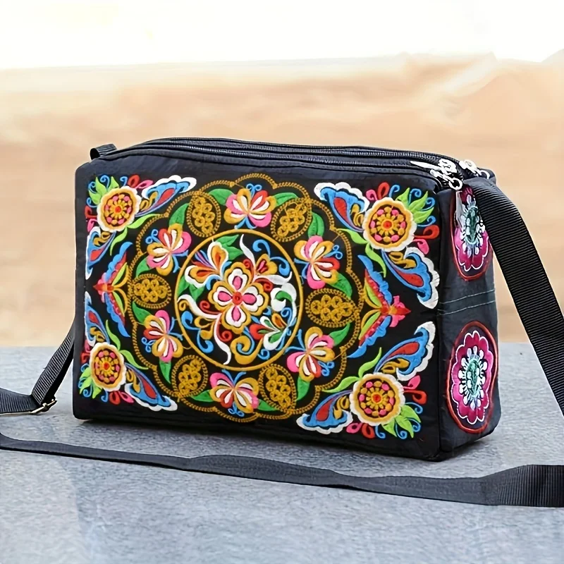 

Embroidered Crossbody Bag, Women's Canvas Shoulder Bag, Stylish Travel Crossbody Bag Women