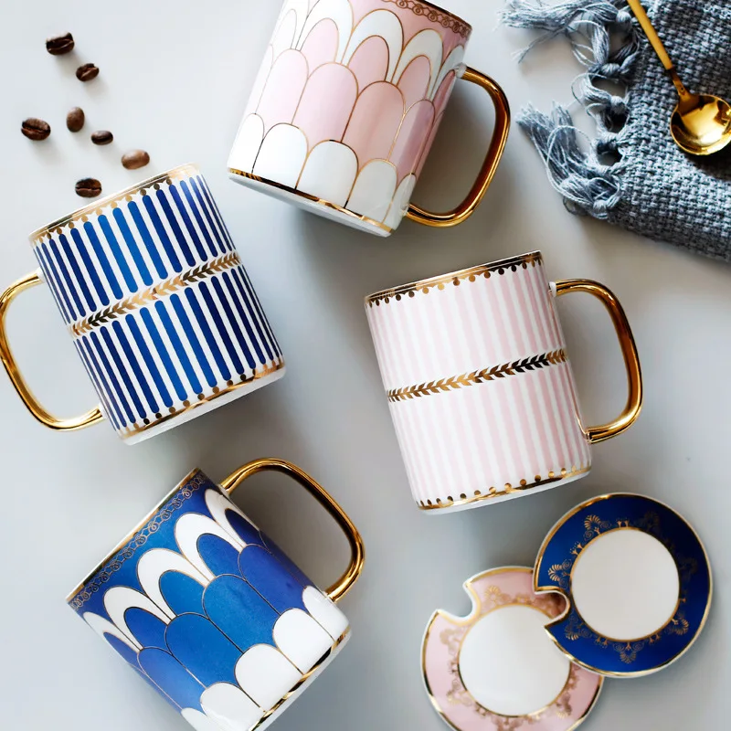 

Luxury ceramic mugs European-style British ceramic cups large-capacity cups gold ceramic lovers cups.