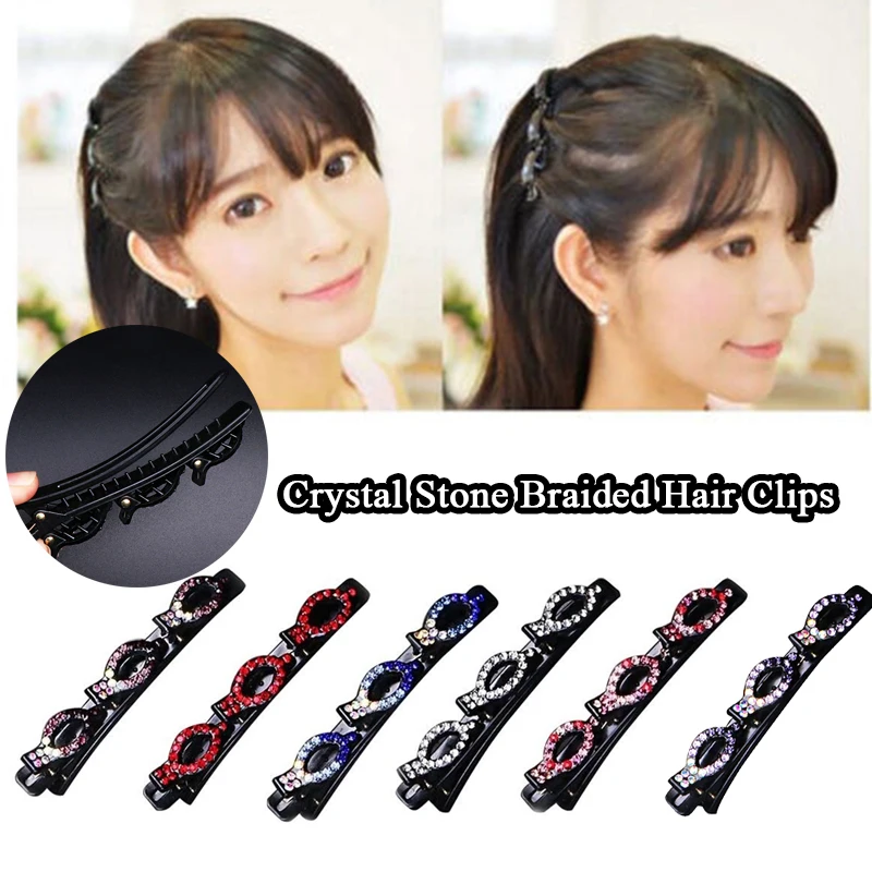 

Rhinestone Bangs Hairpin For Women Hollow Braid Barrettes Crystal Stone Braided Hair Clips Hair Accessories Spark Duckbill Clip