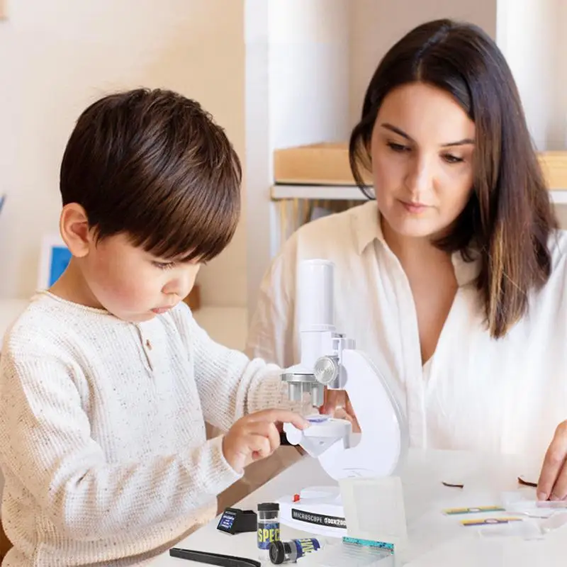 Детский микроскоп с зумом детский биологическая лаборатория светодиодный набор
