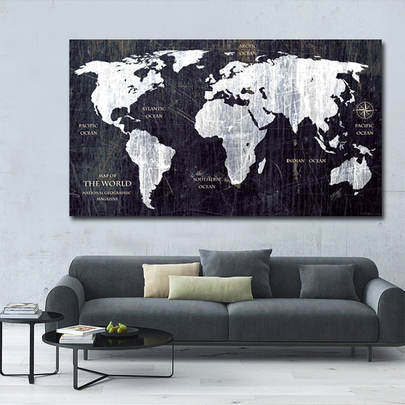 

Retro HD World Map Abstract Art Wall Painting Poster Printing Living Room Corridor Bedroom Home Decoration Accessories Frameless