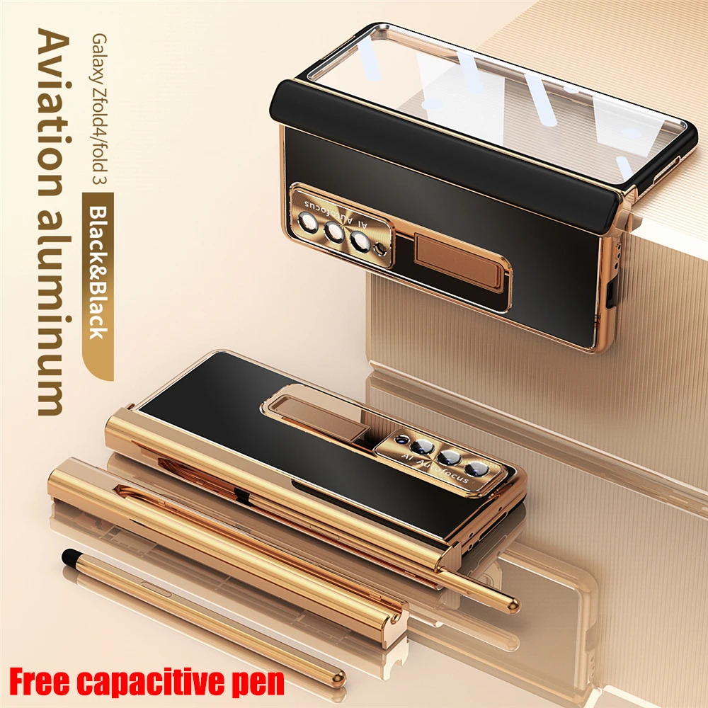 

Luxury Aluminum With S Pen Metal Cover For Samsung Galaxy Z Fold 4 3 5G Camera Screen Protection Shockproof Phone Case Fundas